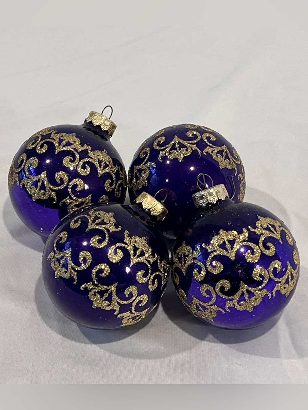 Vintage Visions by Holly Purple Glass Christmas Ornaments 4pc Retro USA